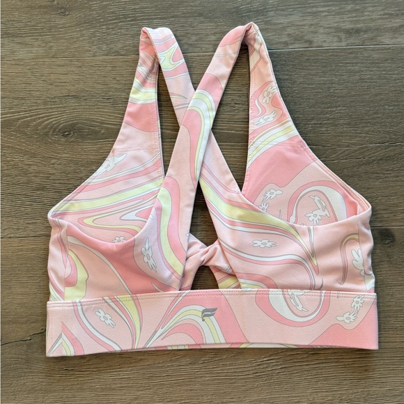 Fabletics Oasis Twist Sports Bra Marble Daisy Guava Pink Yellow White Retro - Picture 4 of 8